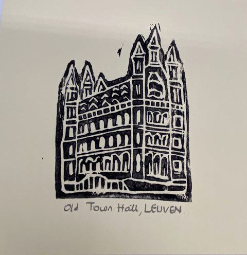 Postcard- Lino print 'Old Town Hall'