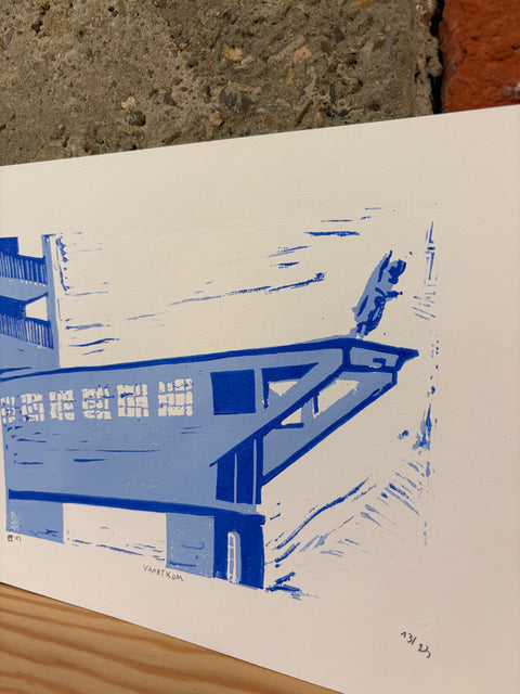 Poster- Blue Vaartkom- Lino Print