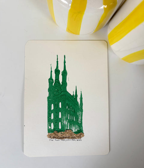 Poster -Lino Print with Gold Touch – Leuven Town Hall