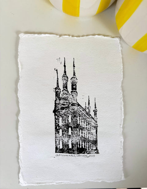 Poster-Lino Print on handmade paper– Leuven Town Hall