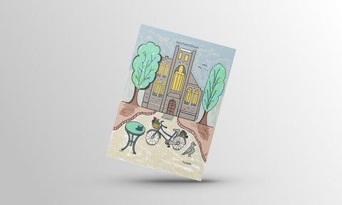 St Peter's Church, Leuven Gift Postcard Series featuring colorful and artistic illustrations blending fantasy and reality. Perfect for sending messages, gifting, or home decor