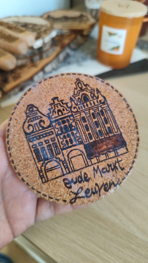 Wooden Cork Coaster Set 2- Iconic Leuven Landmarks