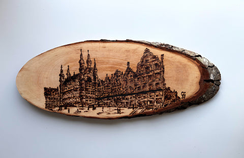 Handcrafted Wood Burned Art - Grote Markt View