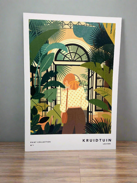Illustrated print of Leuven featuring iconic landmark, Botanical Garden with charming details.