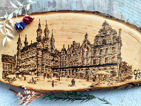 Handcrafted Wood Burned Art - Grote Markt View