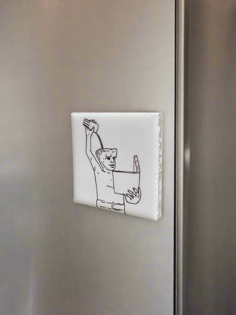 Ceramic fridge magnet featuring a detailed illustration of Leuven city symbol, Fonske.