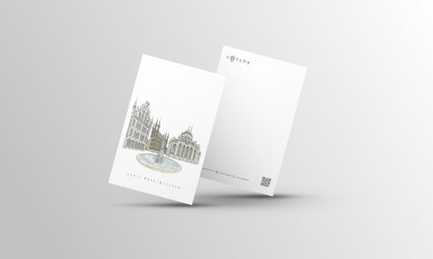 Postcard featuring a detailed illustration of the Grote Markt, with the text “Grote Markt• Leuven” printed below on textured white cardstock