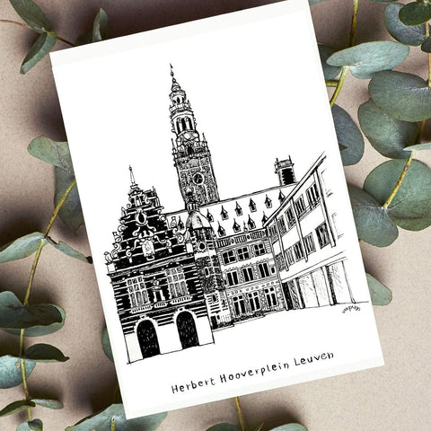 Leuven in Lines is a limited edition postcard series featuring iconic landmarks