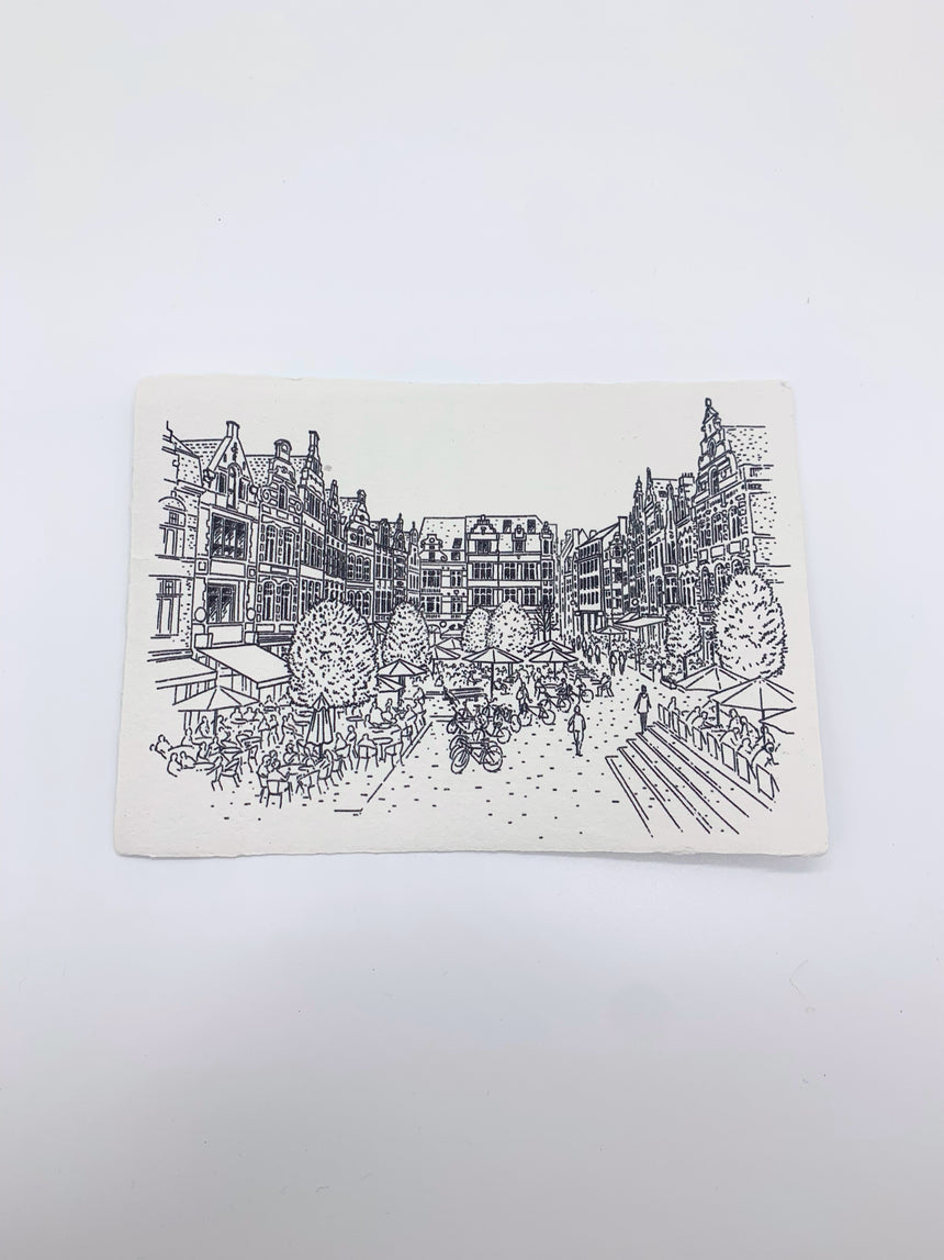 Postcard- Handmade Recycled Paper, Oude Markt Leuven
