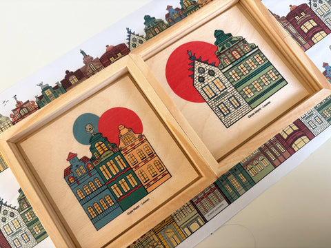 Wood Print Set - Old Houses of Leuven