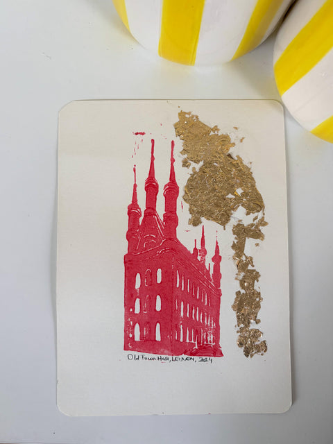 Poster -Lino Print with Gold Touch – Leuven Town Hall