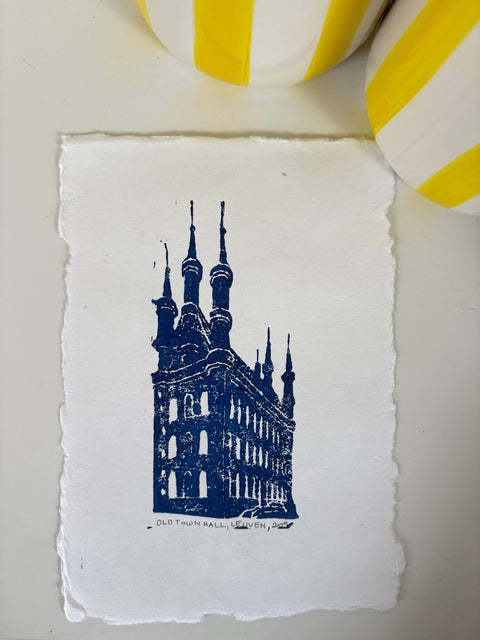 Poster-Lino Print on handmade paper– Leuven Town Hall