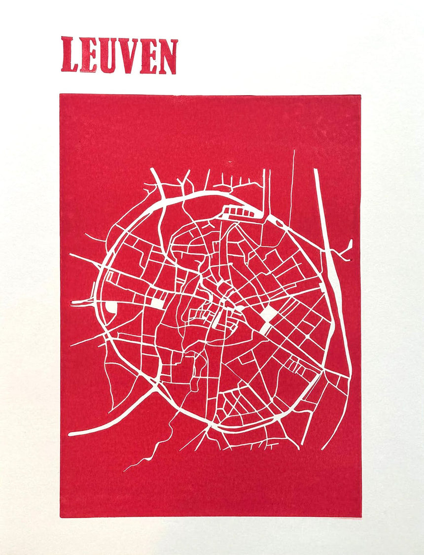 Linocut Print Poster- Leuven Map