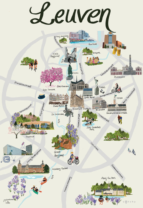 Poster – Map of Leuven (Beige, Dutch Edition)