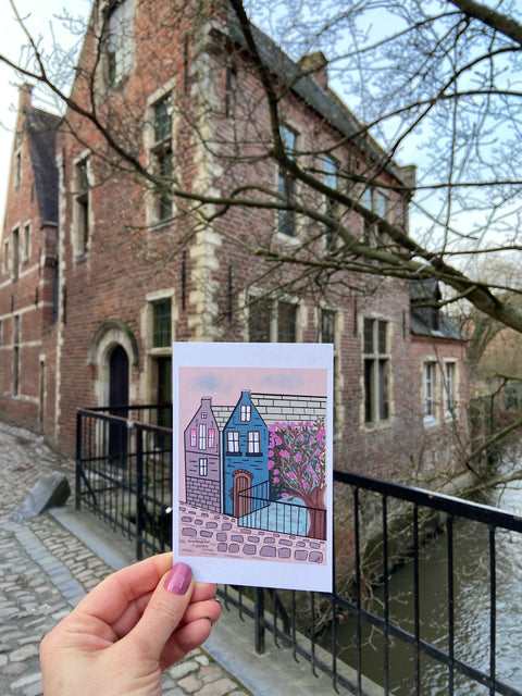 Leuven Gift Postcard Series featuring colorful, artistic illustrations blending fantasy and reality. Perfect for mailing, gifting, or decorating your space