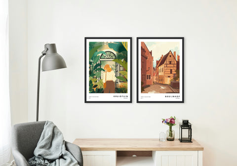 A4-sized illustrated print of Leuven featuring detailed city landmarks and cozy streets. Printed on 250g Nautilus Classic paper, perfect for framing or hanging.