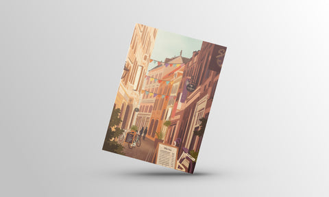 Featuring detailed illustrations of the city’s iconic corner, Mechelsestraat, this postcard is a perfect memento or gift for those who appreciate the city's historical beauty.