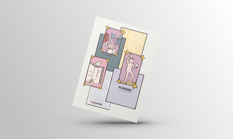 Fonske, Leuven Gift Postcard Series featuring colorful and artistic illustrations blending fantasy and reality. Perfect for sending messages, gifting, or home decor