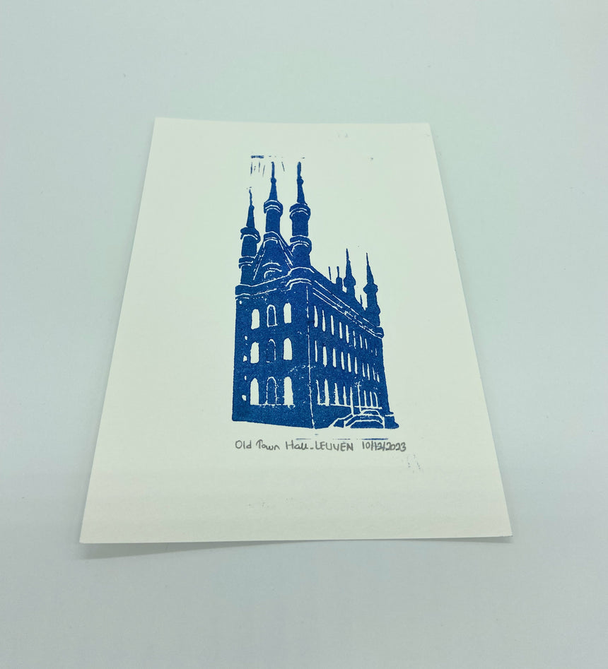 Lino print-  Old Town Hall of Leuven