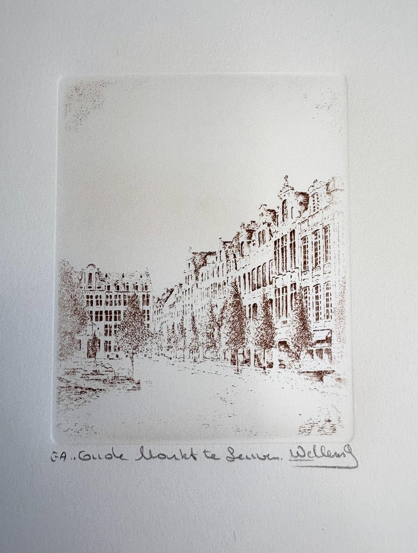 Poster- Etching, Oude Markt te Leuven