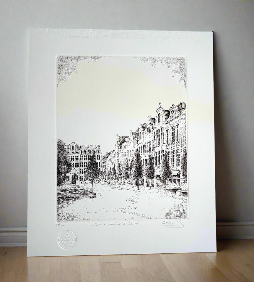 Poster- Etching, Oude Markt te Leuven