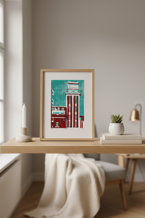 Poster- Lino Print, Blue Vaartkom (Ed. 2)