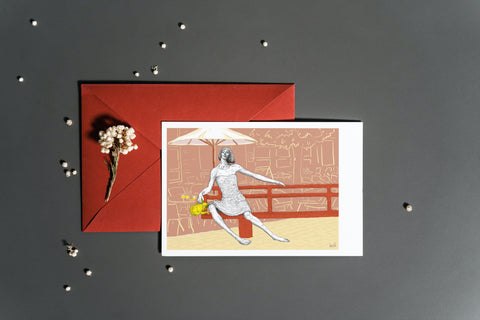 A beautifully illustrated postcard featuring ‘De Kotmadam’ (The Landlady) statue by Alfred Bellefroid, located in Leuven’s Oude Markt. Part of a series celebrating the city’s renowned female statues. Printed on high-quality American Bristol paper and includes a matching envelope, perfect for mailing, gifting, or collecting