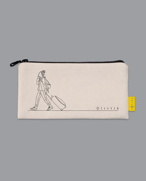 Zipper Pouch -Leuven Illustration- Handmade from natural cotton canvas, Screen-printed