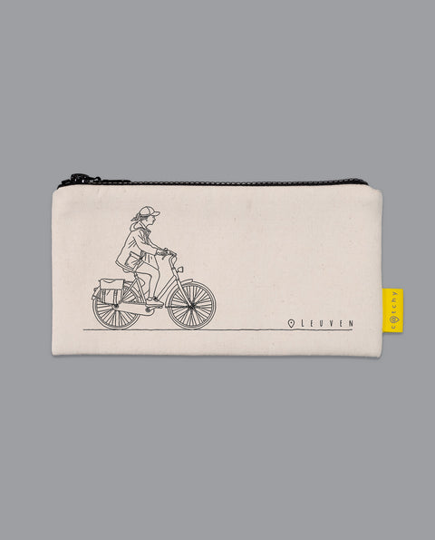 Zipper Pouch -Leuven Illustration- Handmade from natural cotton canvas, Screen-printed