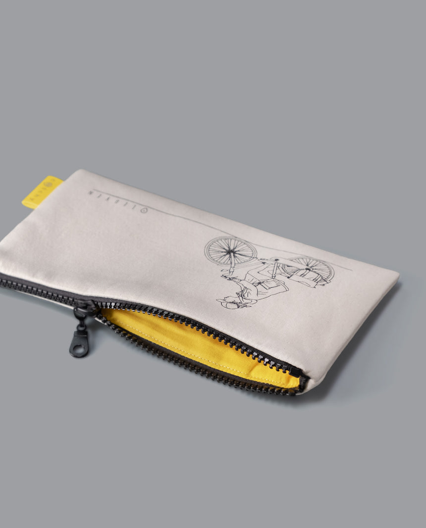 Zipper Pouch -Leuven Illustration- Handmade from natural cotton canvas, Screen-printed