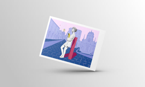 A beautifully illustrated postcard featuring the Renée statue in Leuven, symbolizing the hardworking female students of the city. Part of a series celebrating Leuven’s renowned female statues. Printed on high-quality American Bristol paper and includes a matching envelope, perfect for mailing, gifting, or collecting.