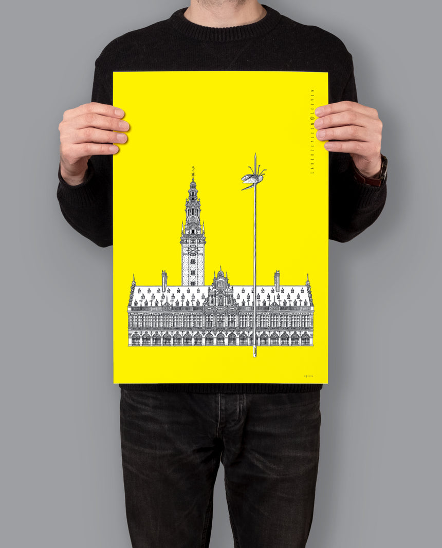 LeuLeuven Ladeuzeplein Poster - Digital offset print- Leuven illustration- Yellow