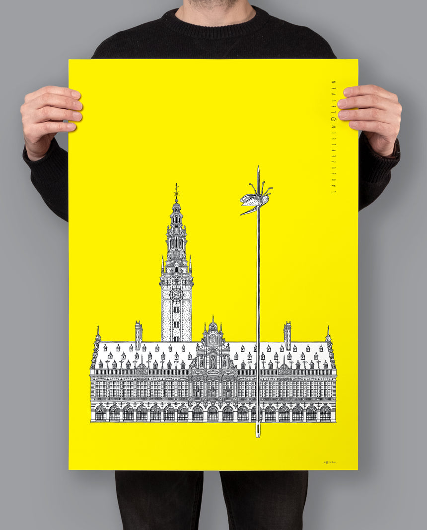 LeuLeuven Ladeuzeplein Poster - Digital offset print- Leuven illustration- Yellow
