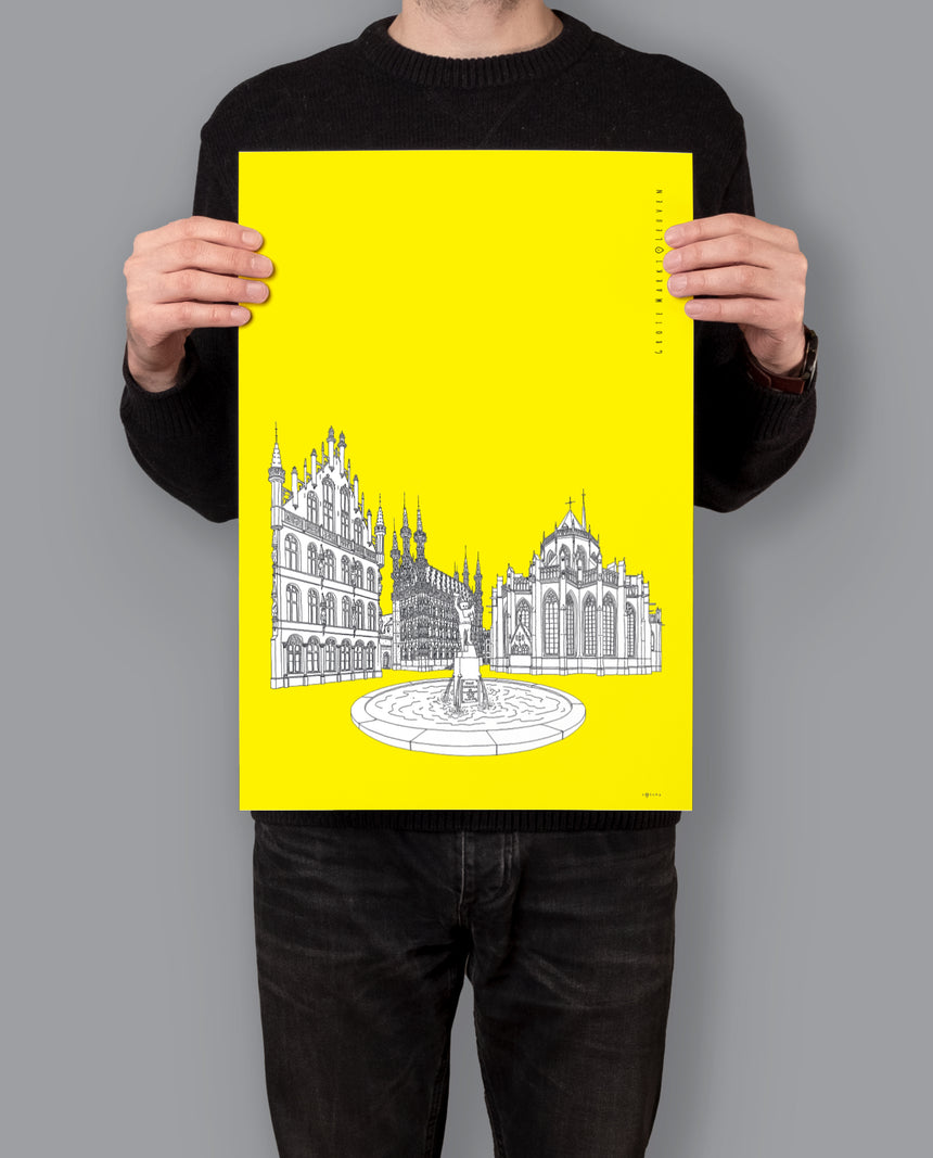 Leuven Grote Markt Poster - Digital offset print- Yellow