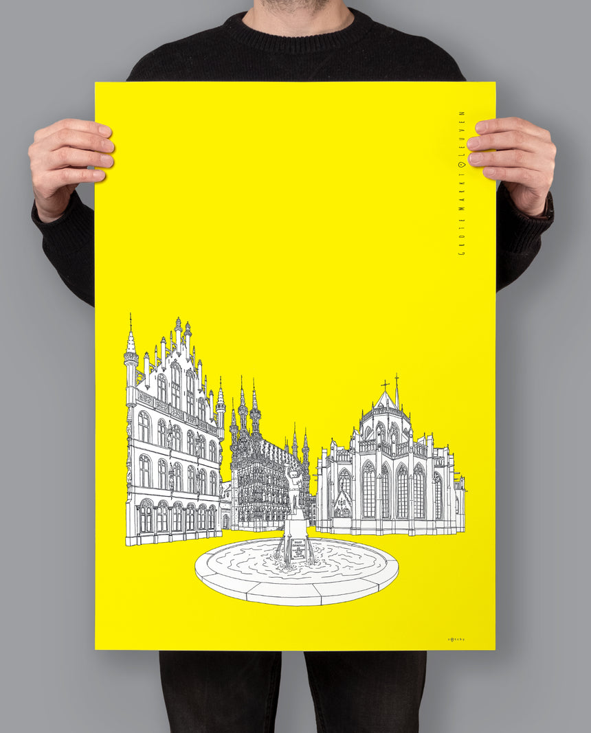 Leuven Grote Markt Poster - Digital offset print- Yellow