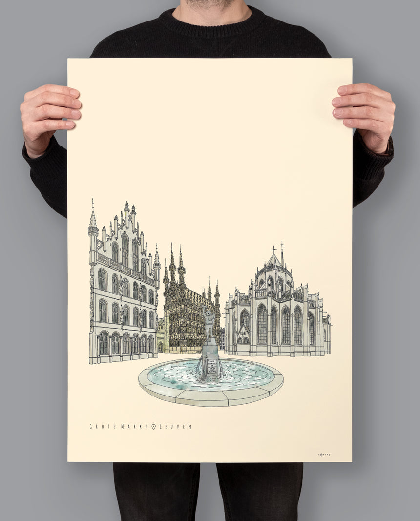 Leuven Grote Markt Poster - Digital offset print- Leuven illustration