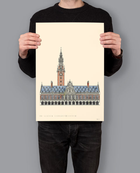 A bestselling poster featuring a modern line-art illustration of Leuven Library, printed on high-quality coated paper. This elegant artwork captures the historic charm of the university’s iconic landmark, making it a perfect decor piece or souvenir.